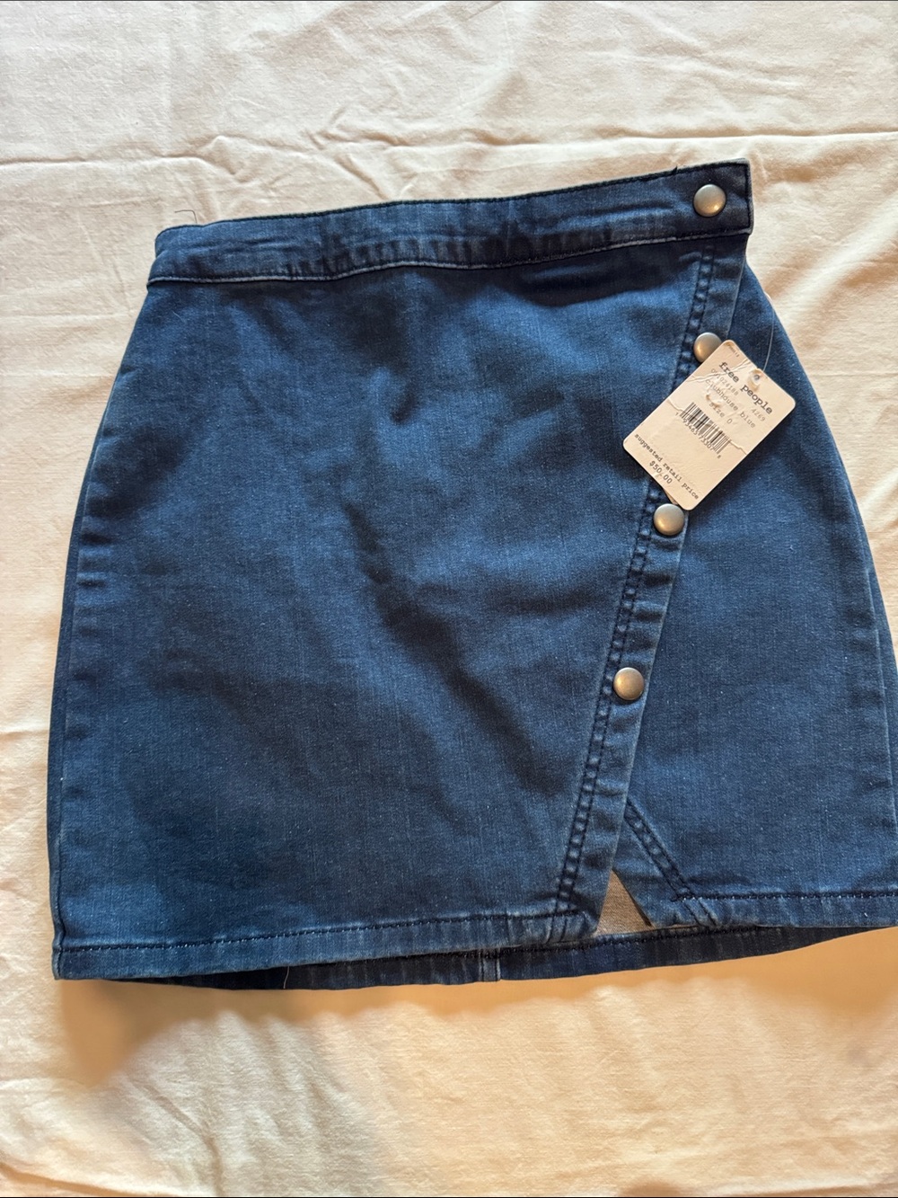 We The Free Dark Blue Denim Asymmetrical Snap Mini Skirt